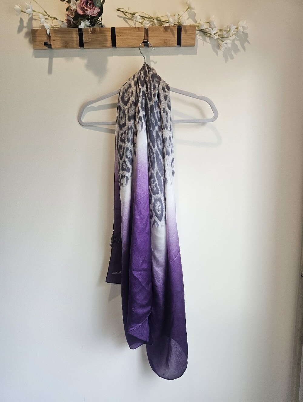 Roberto Cavalli 100% Silk Purple Ombre Leopard Print Scarf